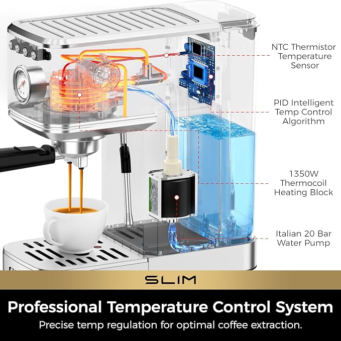 CHULUX Slim Espresso Machine with Milk Frother for Home Cappuccino & Latte | Precise Pressure Gauge, Food-Grade Materials, 20 Bar Italian Pump, Professional Temperature Control System, Stainless Steel - Image 4