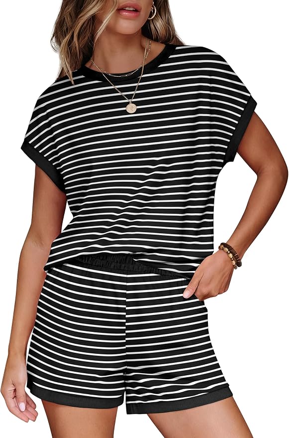 WIHOLL Two Piece Sets for Women Summer Lounge Short Sets Cap Sleeve Crew Neck Sweatsuit with Pocket XS-2XL - Image 2