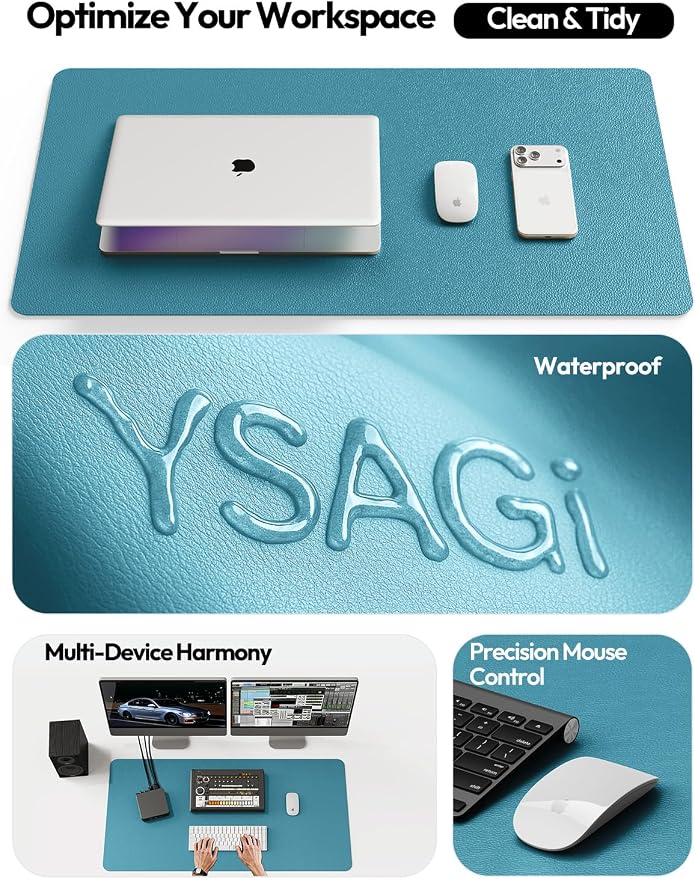 YSAGi Leather Desk Pad Protector, Office Desk Mat, Large Mouse Pad, Non-Slip PU Leather Desk Blotter, Laptop Desk Pad, Waterproof Desk Writing Pad for Office and Home (Turquoise,47.2" x 23.6") - Image 8