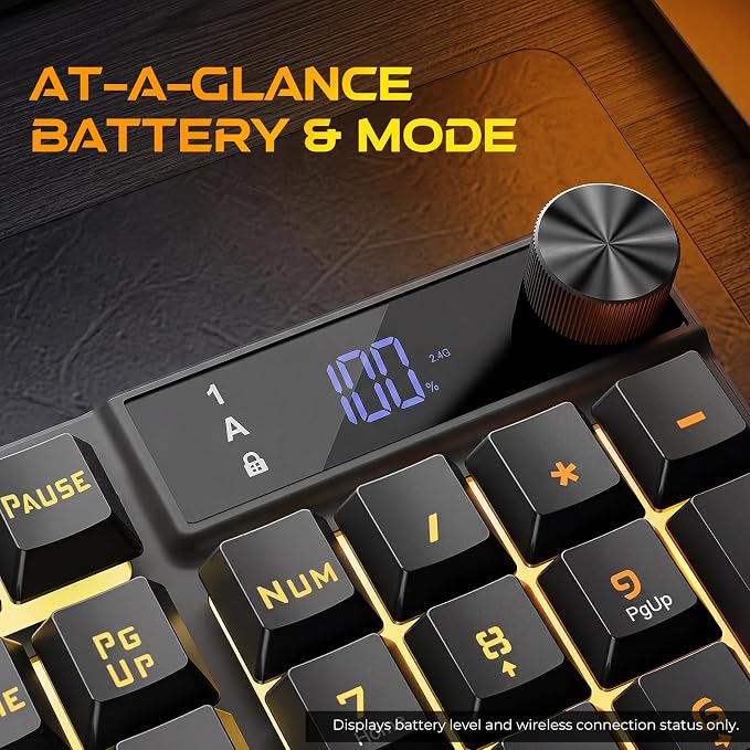 Redragon K521 Pro Wireless Gaming Keyboard with Screen, 4000mAh Battery | Mechanical Feeling, Tri-Mode BT/2.4G/USB-C, RGB Keyboard, 12 Multimedia Keys, Programmable Software, Full-size keyboard - Image 4