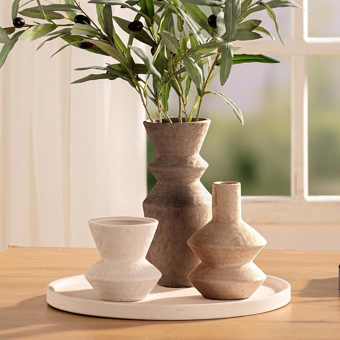 Ceramic Vase Home Table Decor - Flower Vase Set of 3 Living Room Kitchen Decorations Farmhouse Modern Rustic Vases Decorative Centerpiece for Shelf Bedroom Office Bathroom Dining Coffee Desk - Image 6