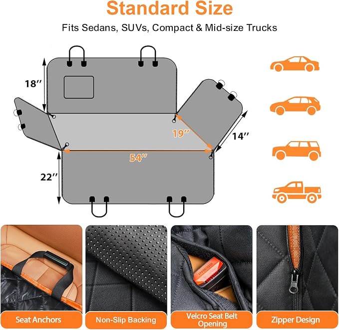 URPOWER Dog Car Seat Cover for Pets 100% Waterproof Seat Cover Hammock 600D Heavy Duty Scratch Proof Nonslip Durable Soft Back Seat Covers for Cars Trucks and SUVs - Image 6