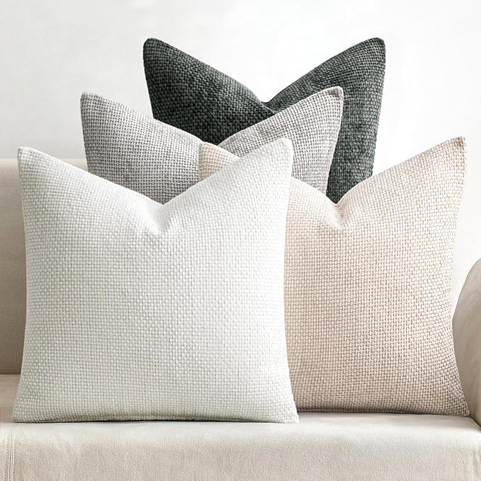 MIULEE Pack of 4 Couch Throw Pillow Covers 20x20 Inch Gray Soft Decorative Chenille Pillow Covers Farmhouse Accent Cushion Covers for Boho Home Decor Sofa Bedroom Living Room by MIULEE