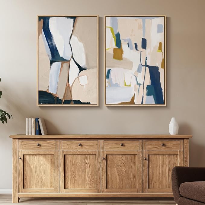 Large Framed Neutral Abstract Wall Art for Living Room, Set of 2 Bright Modern Canvas Prints Paintings Artwork for Walls, Colorful Abstract Pictures for Hallway Stair Bedroom Office Wall Decor 24x36 In - Image 4