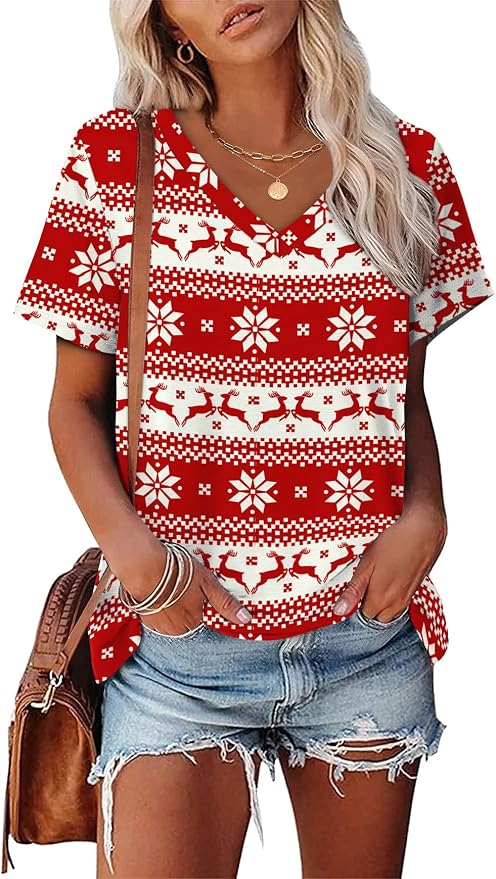 Alaroo Womens Summer Tops 2026 V Neck Short Sleeve Shirts Trendy Dressy Casual Vacation Outfits Printed - Image 2