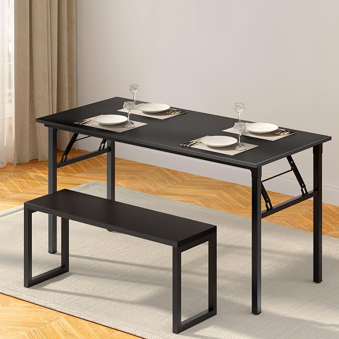 Need Office Computer Desk 60 Inch Sturdy Folding Laptop Table Black | Black Frame Writing Gaming Work Table/Foldable Home Office Desk/Sewing Table, No Assembly Required - Image 7
