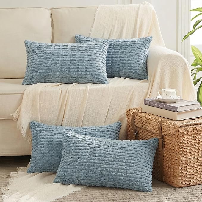 Fancy Homi 4 Packs Decorative Throw Pillow Covers for Living Room Couch Bed, Modern Farmhouse Boho Home Décor Accent Cushion Case, 20" x 12", Light Blue by Fancy+Homi