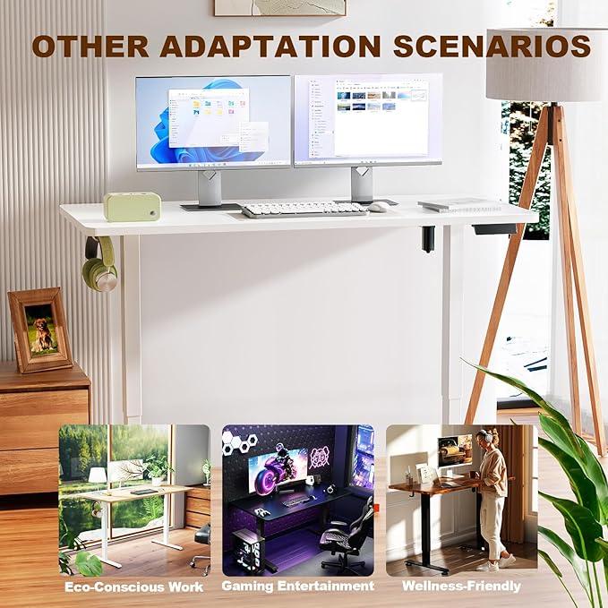 Veken Standing Desk, White, 55×23.6 Inch | Height Adjustable Sit Stand Up Computer Tables for Home Office, Study , Writing, Suit students, employees and group work - Image 6