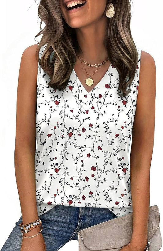 Zeagoo Tank Top for Women V Neck Loose Fit Sleeveless Summer Tops Business Casual Outfits Dressy Blouses Shirts by Zeagoo