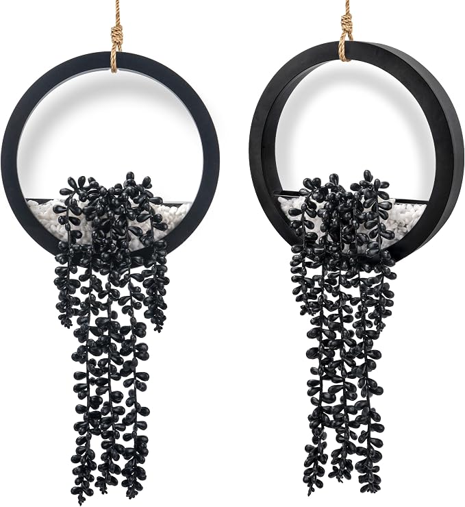 Der Rose 2 Pack Black Fake Hanging Plants Artificial Plants, Faux Succulent Wall Decor for Bathroom Bedroom Living Room Kitchen, Halloween Decor by DerRose
