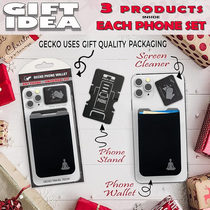 Phone Wallet - Adhesive Card Holder - Cell Phone Pouch - Stick on Lycra Pocket by Gecko - Carry Credit Cards and Cash - Image 9