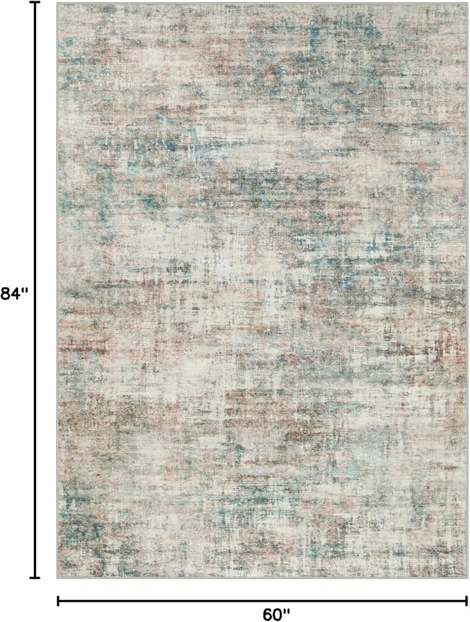 5x7 Area Rugs Washable Rug: Modern Abstract Living Room Rug Soft Anti-Skid Thin Carpet Indoor Floor Non-Shedding Carpets for Bedroom Dining Room Farmhouse Nursery Home Office - Multi Color - Image 2
