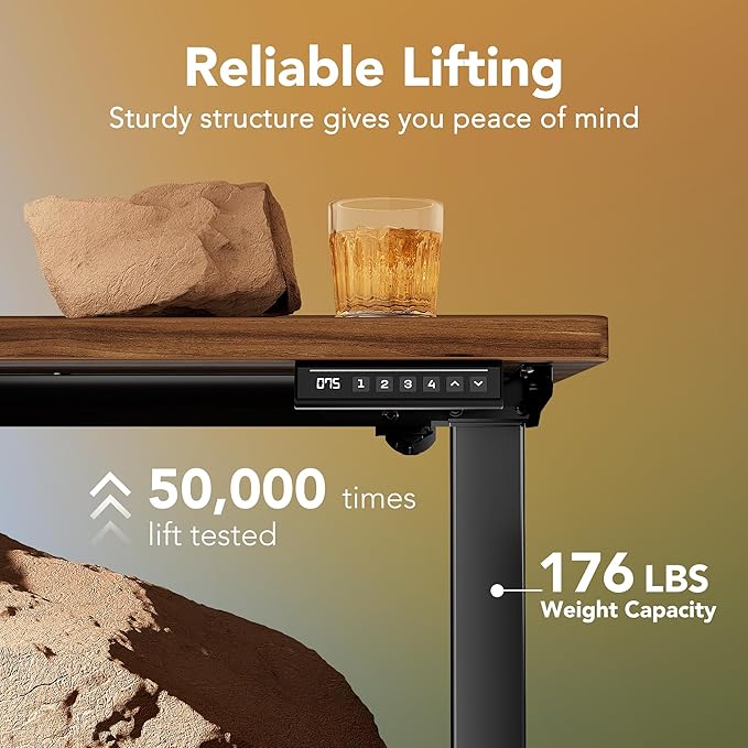 HUANUO Electric Standing Desk,48" x 24" Height Adjustable Desk, 4 Memory Height Settings, Sit to Stand Up Desk for Home Office, with Headphone Hook, Cable Manager, Walnut - Image 7