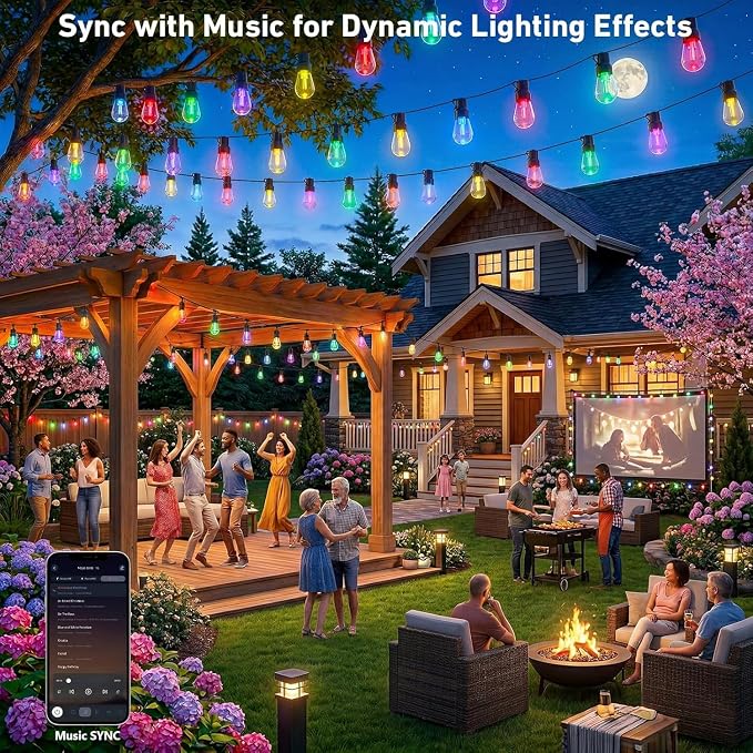 Outdoor String Lights,400FT Smart RGB+IC Patio Lights with Shatterproof LED Bulbs ,Outside Light Dimmable Patio for Decor DIY IP67 Waterproof ,Courtyard, garden,Holiday,LED lights more Scene Modes - Image 5