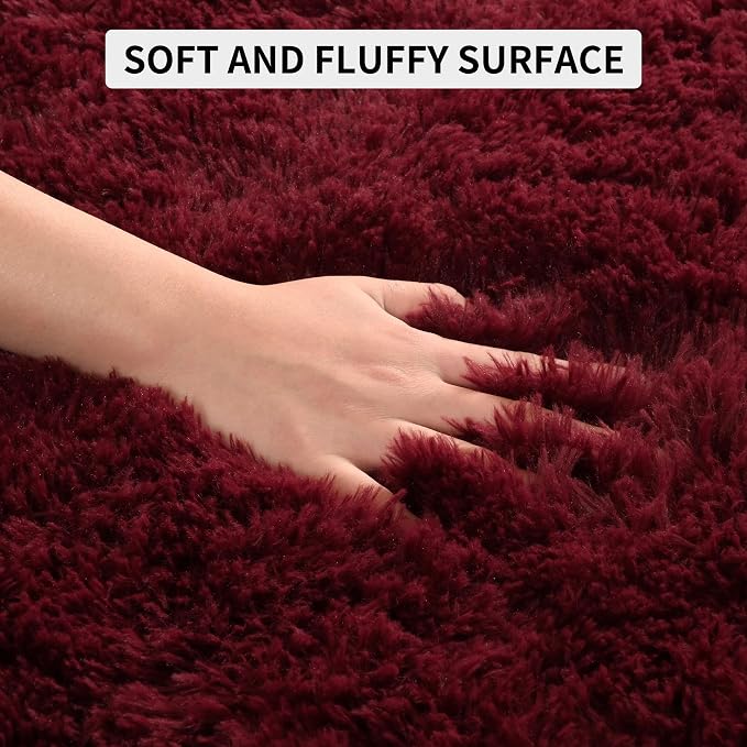 Tepook Fluffy Burgundy Rugs for Living Room, 6x9 Dark Red Area Rug for Bedroom, Soft Shaggy Plush Floor Carpet for Kids Girls Boys Room, Indoor Non Slip and Washable Carpets for Nursery Home Decor - Image 7
