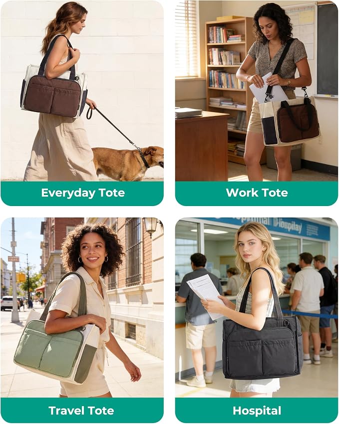 BAGSMART Small Tote Bag for Women, 13'' Laptop Canvas Work Bag with Zipper | 30oz/40oz Tumble & 11 Pockets Travel Tote, Teachers/Nurses, Lightweight Canvas or Water-Resistant Puffer Taslon Crossbody Bag - Image 2