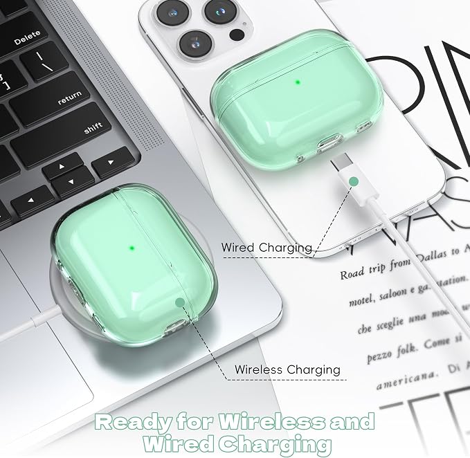 for Airpods Pro 2nd/1st Generation Case Cover, Compatible with Airpods Pro Case 2nd Gen USB C Charging Port, Clear Soft Transparent Military Grade Shockproof Case, Clear Green - Image 7