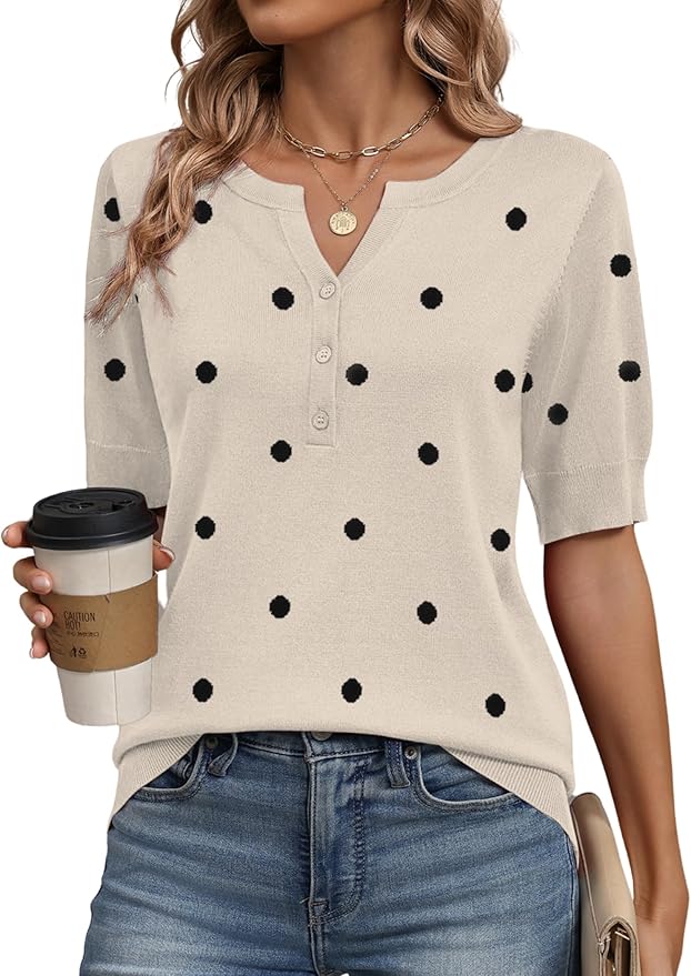 Zeagoo Women's Short Sleeve Sweater 2026 Spring Summer Tops Lightweight Casual V Neck Sweaters Dressy Work Blouses Clothes by Zeagoo