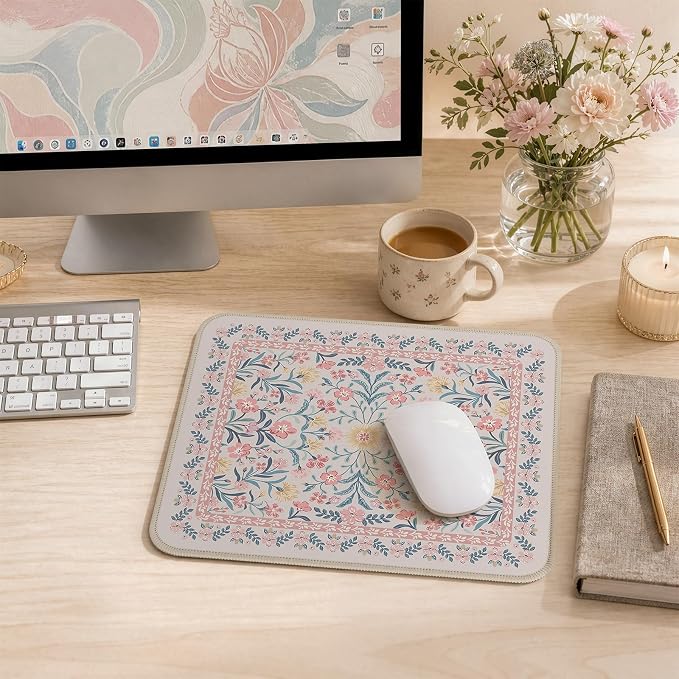 iCasso Aesthetic Small Mouse Pad, 9.5x7.9in,Home Office, Pink Floral | Pink Mini Portable Travel Mousepad, Anti-Slip and Comfortable Cloth Mouse Mat with Stitched Edges for Computer - Image 8