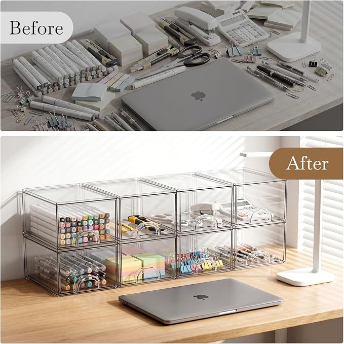 8 Pack Small Clear Stackable Acrylic Storage Boxes for Art Tool & Sketch, Storage Drawers, Storage Organizer, Clear Plastic Makeup Organizer, Ideal for Vanity, Cabinet, Desk Organization - Image 8