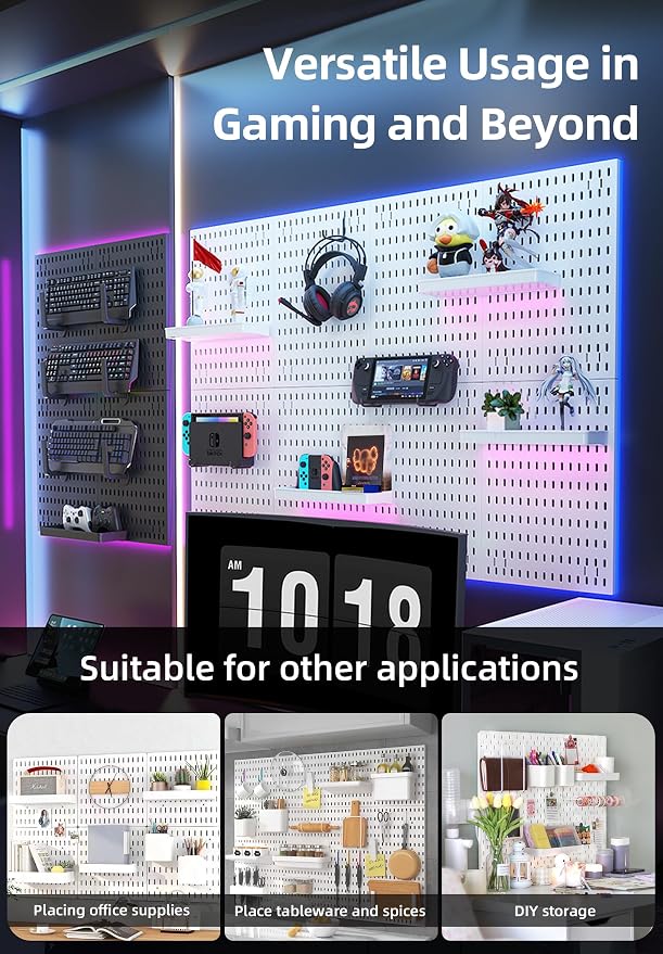 Pegboard Wall Organizer Kit, Modular Storage System, Black | 4 Modular 11.8" Pegboards with Hooks & Storage Baskets, Durable ABS/HIPS for Gaming, Office, Craft & Home Organization - Image 5