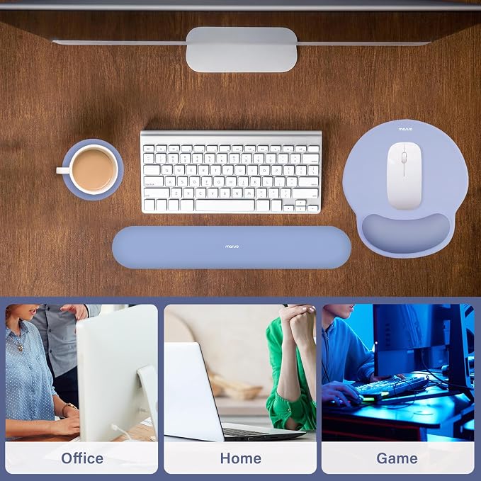 MOSISO Wrist Rest Support for Mouse Pad&Keyboard Set, Stone Blue | Circle Curved Ergonomic Mousepad Non-Slip Base Home/Office Pain Relief&Easy Typing Pad with Soft Cloth&Silicone Lining - Image 7