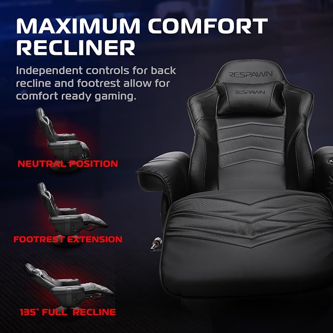 Respawn 900 Gaming Recliner Chair with Footrest, Cup Holder and Swivel | Ergonomic gaming recliner with footrest, cup holder, lumbar support, 135° recline & 360° swivel for console gaming - Image 4