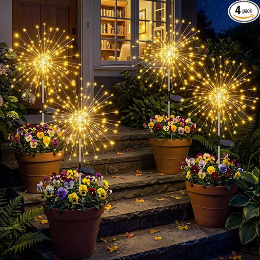 btfarm 4 Pack 120 LED Solar Garden Lights Outdoor, 8 Modes Firework Lights Solar Powered, Waterproof Twinkle Fairy Light Outside for Yard Patio Pathway Pool Christmas Party Decorative, Warm White by btfarmdecorativelighting