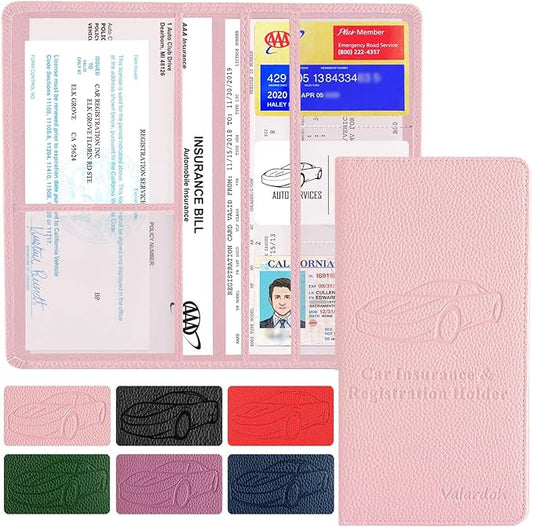 Valardoh Premium Car Registration and Insurance Card Holder, Car Document Holder for Cards, Driver License & other Essential Documents (Pink) by Valardoh