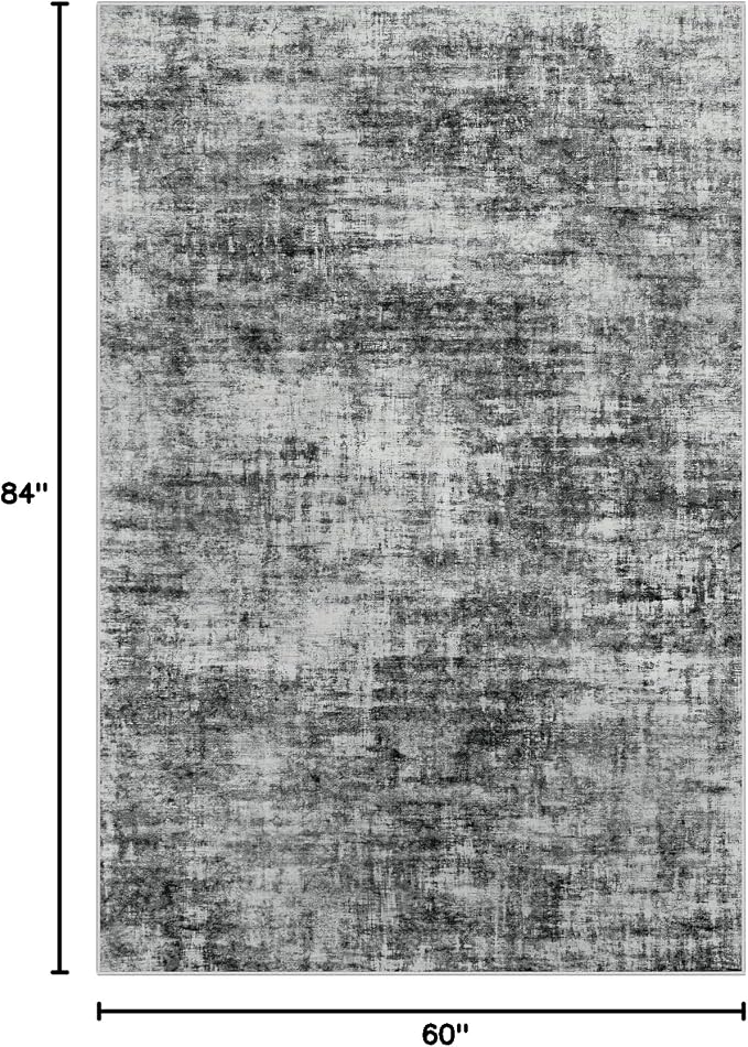 5x7 Area Rugs Washable Rug: Modern Abstract Living Room Rug Soft Anti-Skid Thin Carpet Indoor Floor Non-Shedding Carpets for Bedroom Dining Room Farmhouse Nursery Home Office - Black - Image 2