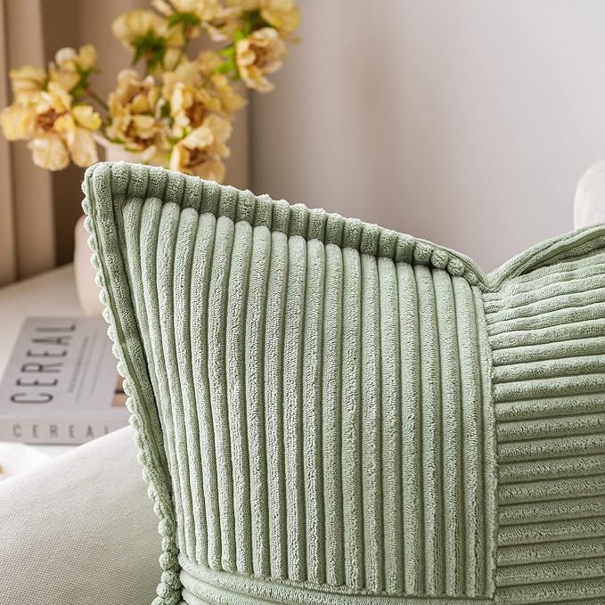 MIULEE Spring Decorative Throw Pillow Covers for Couch Bed Livingroom 18x18 Inch Set of 2 Sage Green Boho Accent Throw Pllows Broadside Striped Patchwork Soft Corduroy Pillowcases - Image 2