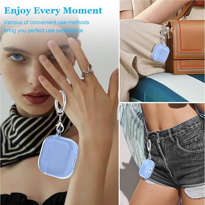 for AirPods 4th Generation Case Cover 2024, Military-Grade Shockproof, Soft TPU Highly Transparent Anti-Yellowing for AirPods 4 Case with Cleaning Kit & Cute Round Buckle, Clear Blue - Image 2
