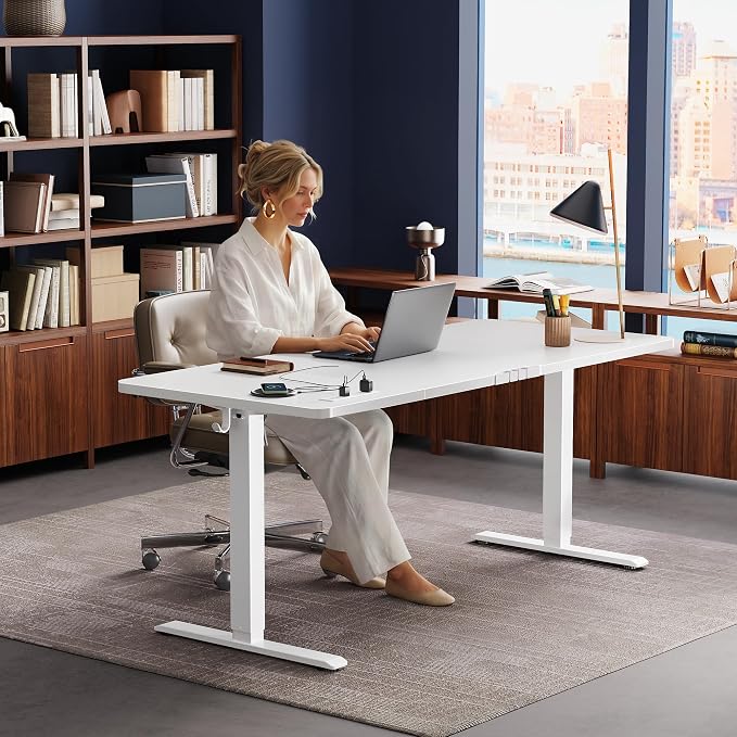 Huuger 63 X 24 Inch Electric Standing Desk with Power Outlets and USB-C Port, Height Adjustable Desk, Sit Stand Desk for Home Office, Computer & Gaming Desk with 4 Presets, Stable Steel Frame, White - Image 8