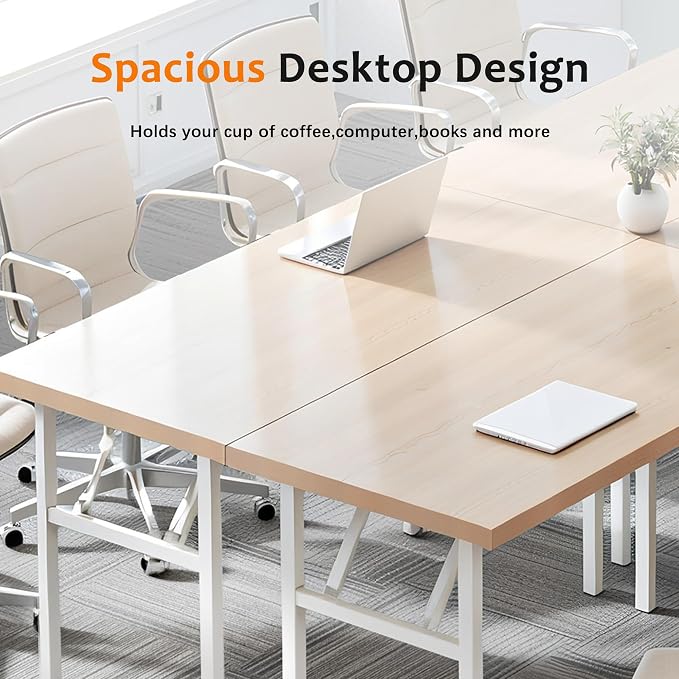 Need Office Computer Desk 47.2x23.6 in Sturdy Folding Laptop Table Pink Oak | White Frame Writing Gaming Work Table/Foldable Home Office Desk/Sewing Table, No Assembly Required - Image 8