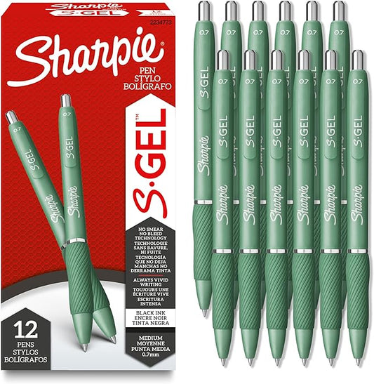 Sharpie S-Gel, Gel Pens, Medium Point (0.7mm), Forest Green Barrel, Black Ink, 12 Count by Unknown