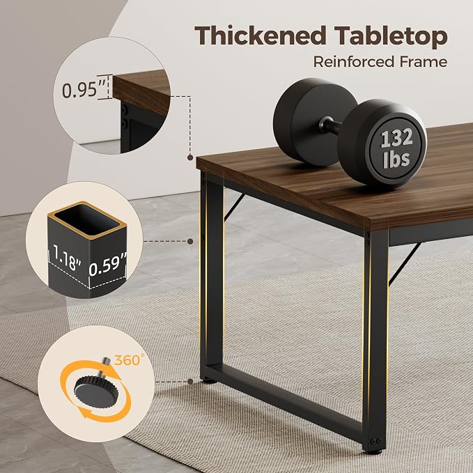 Mericonia 48 Inch Computer Desk, 1" Thick Small Office Table, Walnut | Modern Simple Style, Heavy Duty Industrial Frame, Small Study & Writing Table for Home Bedroom Work - Image 4