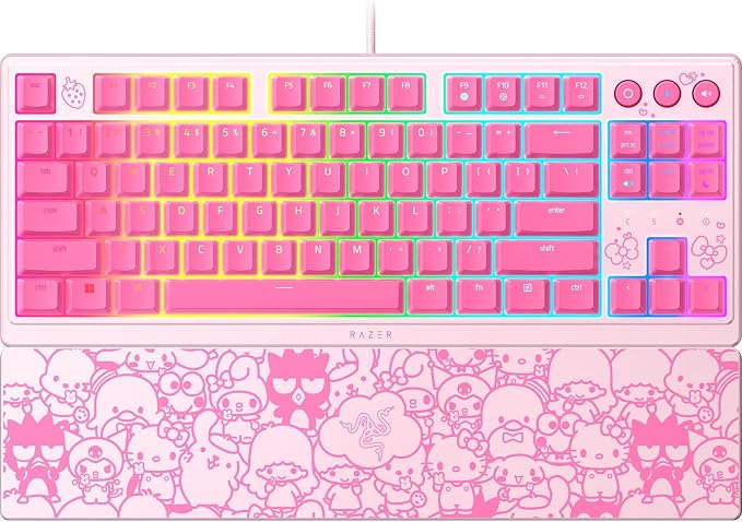 Razer Ornata V3 TKL Gaming Keyboard, Hello Kitty & Friends Edition | Low-Profile Keys, Mecha-Membrane Switches, UV-Coated Keycaps, Backlit Media Keys, 8-Zone RGB Lighting, Magnetic Wrist Wrest by Unknown