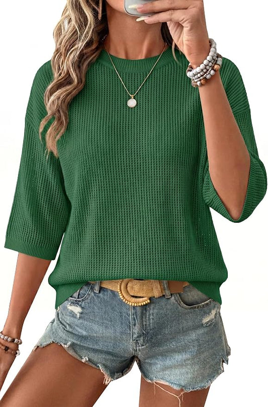 Arach&Cloz Womens Summer 100% Cotton Oversized Crochet Tops 3/4 Length Sleeve Sweater Hollow Out Casual Blouses 2026 by ArachClozFocusonQuality