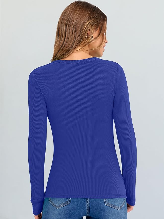 ANRABESS Long Sleeve V Neck Shirts for Women | Soft Comfy Ribbed Knit Fitted Tshirts, Casual Going Out Tops, 2026 Trendy Basic, Fall Winter Underscrub Layering Clothes - Image 3
