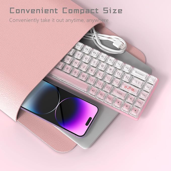 Womier 60% Keyboard Gaming Pink - Wired Pink Creamy Mechanical Keyboard | Hot-Swappable RGB Custom Mini Key board with Arrow Keys/Software Supported, Prelubrication Linear Switch (WK68-Pink) - Image 6