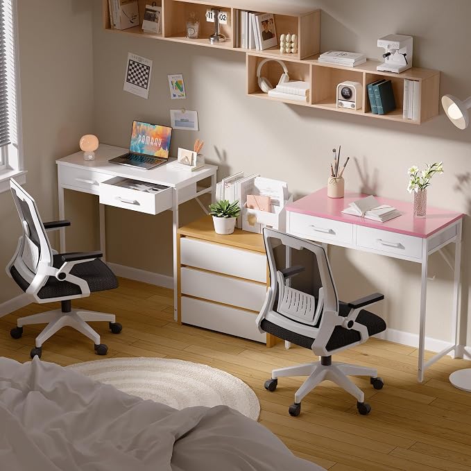 Pamray 32 Inch Small Computer Desk with 2 Drawers for Bedroom Study Writing Home Office Table for Small Spaces Pink - Image 4