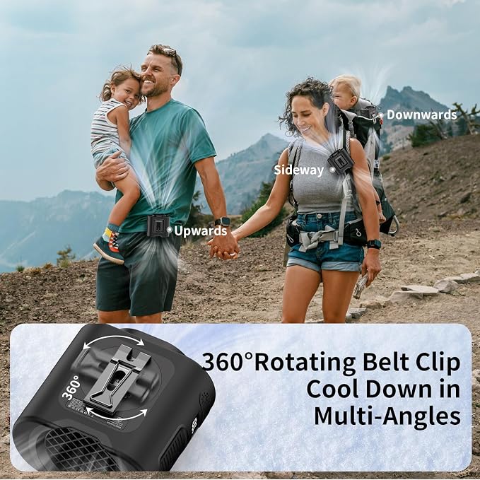 Socool 14500mAh Portable Waist Fan Clip on Belt 360 Rotation Wearable Rechargeable Personal Shirt Fan, 67H Cooling 5-Speed Battery Operated with Light, Neck Fan Hands-Free for Outdoor Jobsite Camping - Image 5