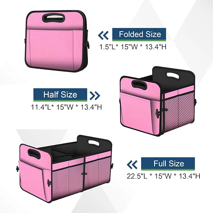 Femuar Car Trunk Organizer,Car Storage Organizer with 72L Large Capacity Waterproof Collapsible and 11 Pockets,Trunk Organizer for Car Suv/Jeep/Sedan, Large Size, Pink - Image 4