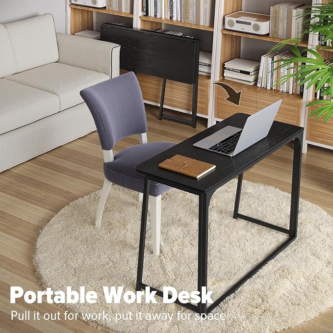 WOHOMO Folding Desk, 39.4" Foldable Computer Table for Small Spaces, Black | Easy Assembly and Fold, Sturdy Home office desks for Study Bedroom Dorm Space Saving Writing Work Apartment - Image 8
