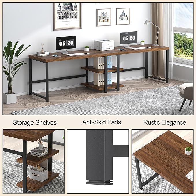 FOLUBAN 47 Inch Computer Desk, Small Home Office Desk with Storage Shelves, Industrial Writing Study Gaming Table Workstation for Living Room Bedroom, Rustic Walnut - Image 6