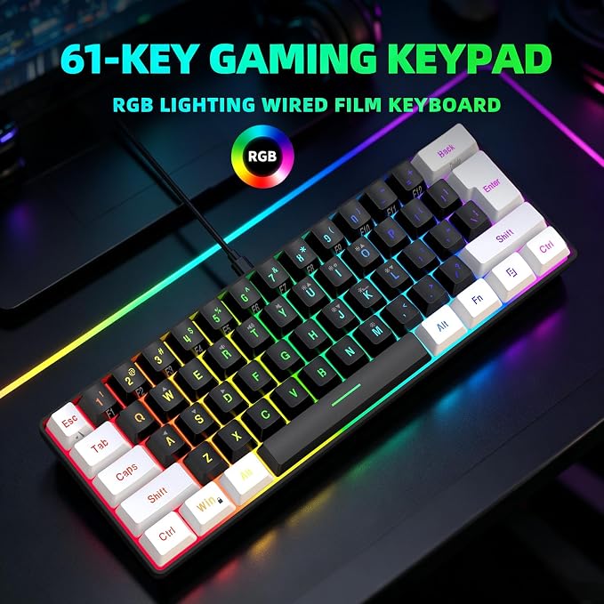 Snpurdiri 60% Wired Gaming Keyboard, Small RGB Backlit Membrane Gaming Keyboard, Ultra-Compact Mini Waterproof Keyboard for PC Computer Gamer White and Black | Backlit Small Membrane Gaming Keyboard for PC Computer Gamer - Image 6