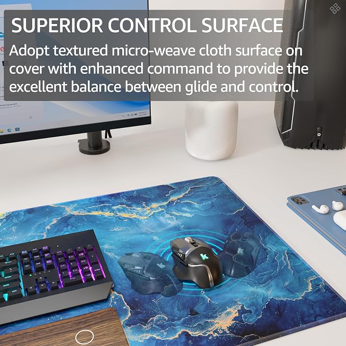 KTRIO Large Gaming Mouse Pad, Desk Mat, 31.5 x 15.7 in, Blue Marble, XXL | Smooth Micro-Weave Surface, Artistic Pattern Design, Non-Slip Rubber Base, Durable Stitched Edges, Office & Home Use - Image 2