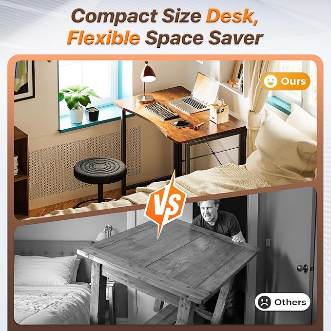 Huuger Folding Desk for Small Spaces, 31.5 Inch Foldable Computer Table, Easy Assembly, for Home Office, Study, Bedroom, Dorm, Space Saving, Small Writing Work Office Computer Desk, Rustic Brown - Image 3