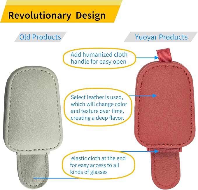 Yuoyar Magnetic Leather Sunglasses Holder for Car, 2 Packs (Red) | Magnetic Car Visor Accessories - Image 2
