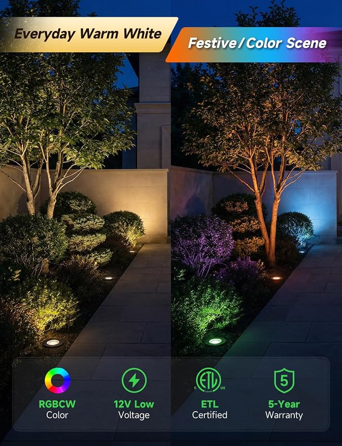 Smart RGBCW Outdoor In-Ground Well Light, 12V Low Voltage Landscape Lighting with App & Remote Control, Replaceable Bulb for Yard, IP65 Waterproof, Transformer and Wire Not Included, 1 Pack - Image 3